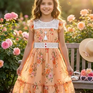 Girls Premium Floral Printed Long Dress
